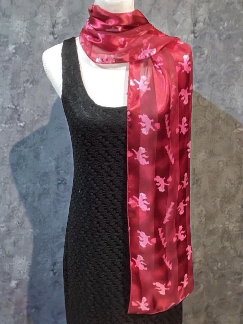 Wrap-able Lightweight Holiday Valentines Day Cherub Red & Pink Silk Feel Scarf